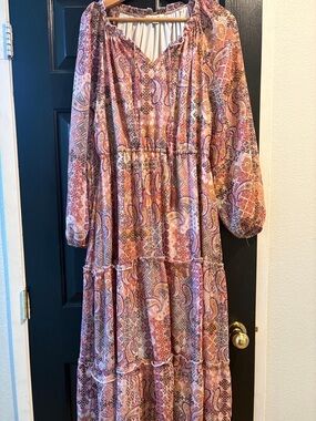 Paisley Tiered Maxi Dress in Pink and Orange